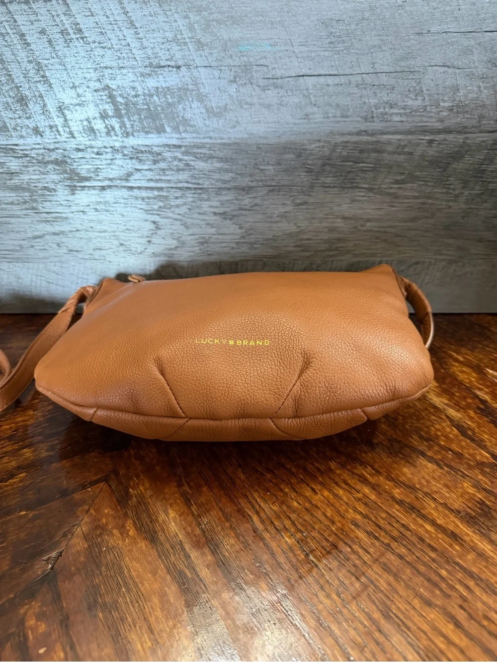 Lucky Brand Brown Pebble Leather Curved Bottom Half Moon Shaped Crossbody